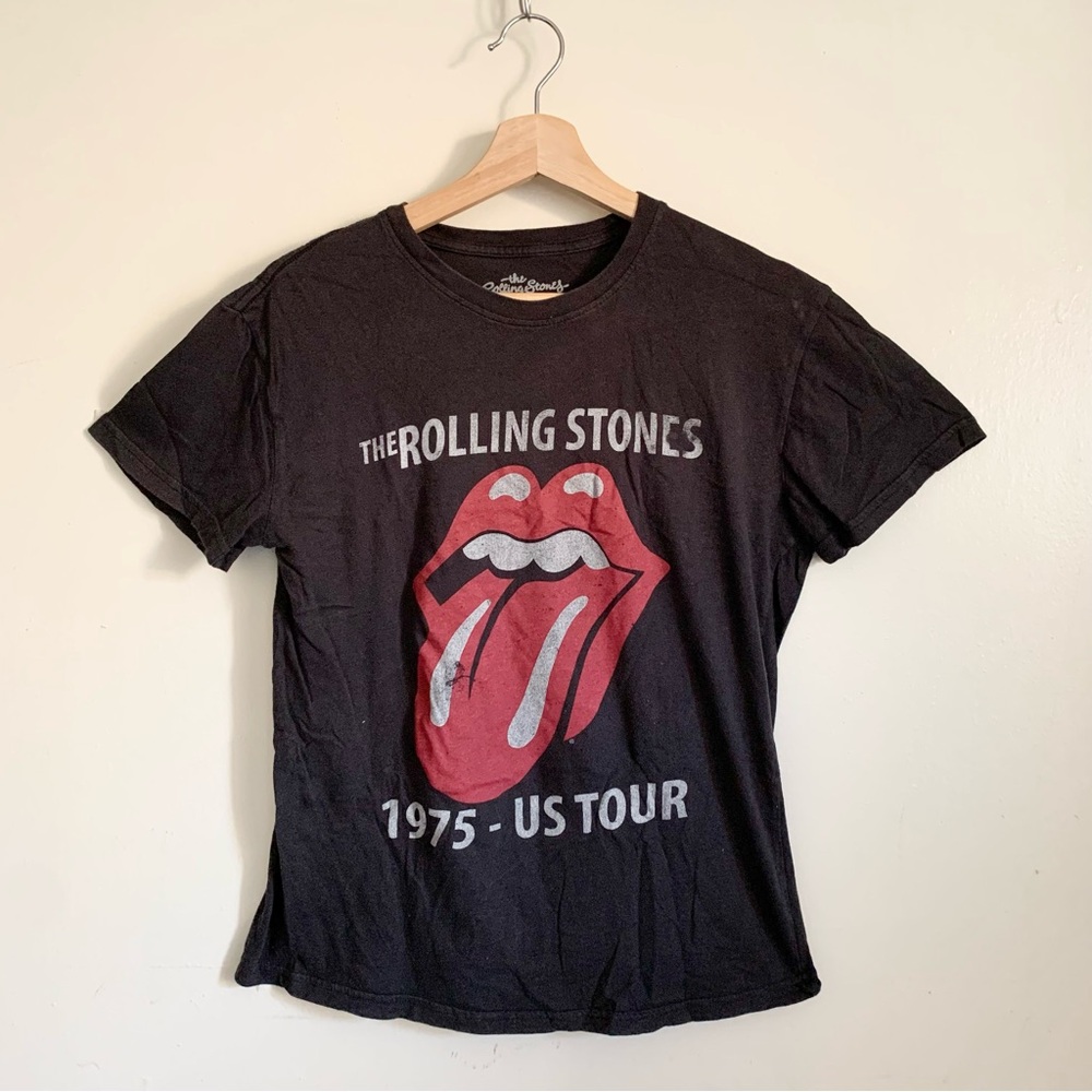 The Rolling Stones Black 1975 US Tour Crewneck Short Sleeve Shirt Medium